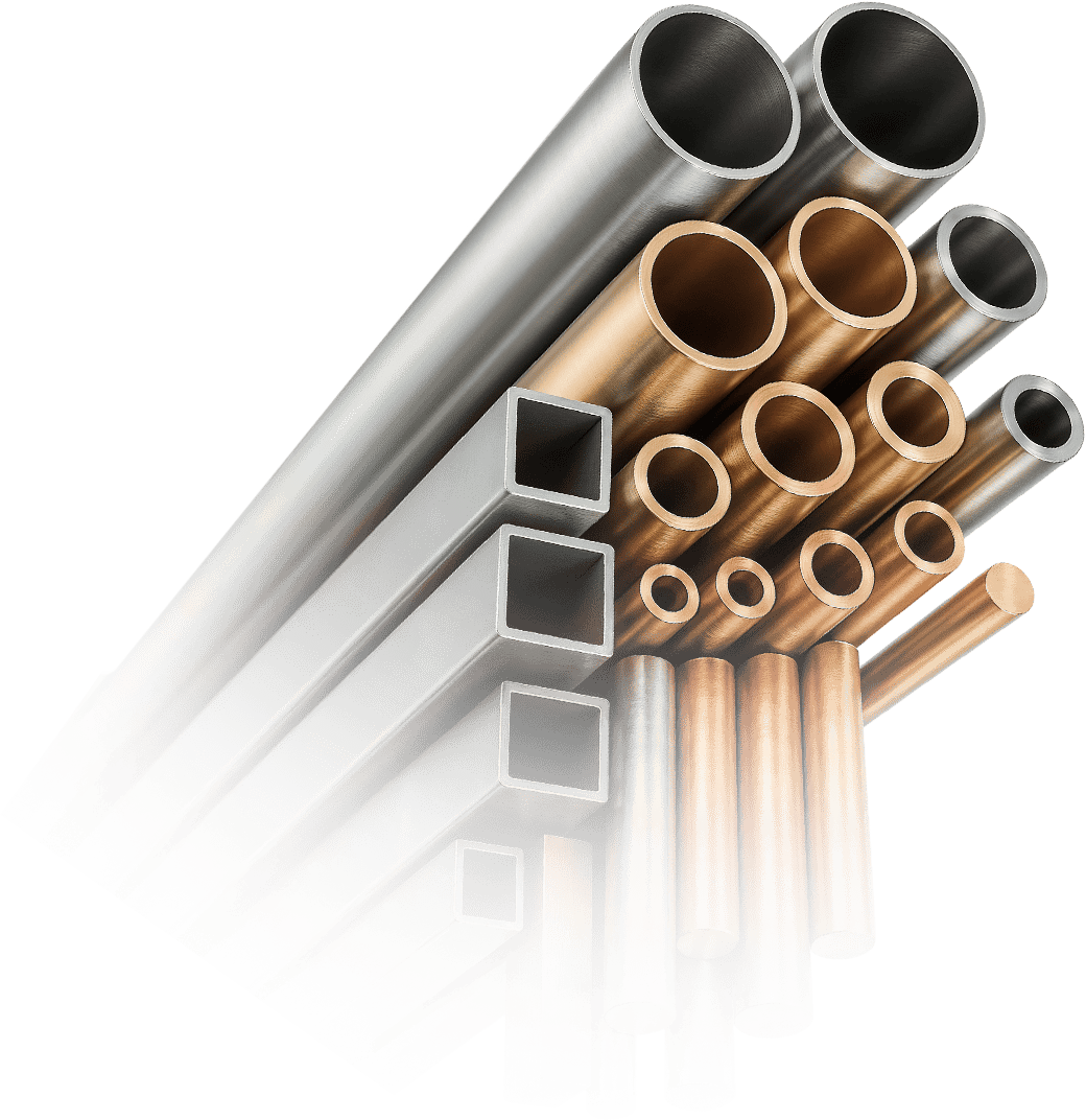 Tubos e perfis de alumínio, bronze, cobre, inox e latão em diversos formatos